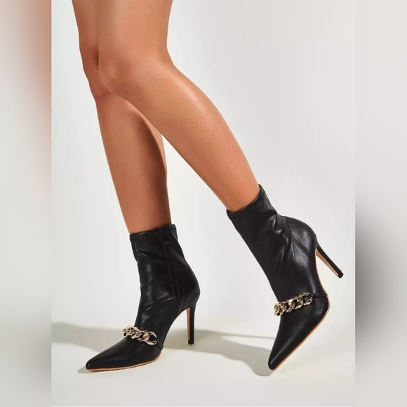 ZARA GOLD CHAIN FAUX LEATHER ANKLE BOOTS BLACK SIZEUS 9/ EU 40 - Picture 16 of 16